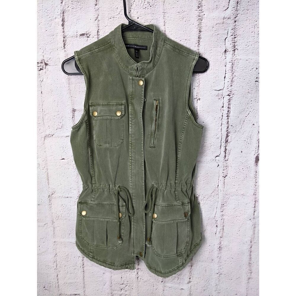 White House Black Market Olive Green Cargo Utility Vest with‎ Pockets Size XS